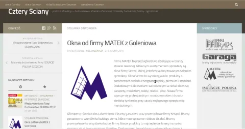Reklama naszej firmy na portalu budowlanym Cztery Ściany