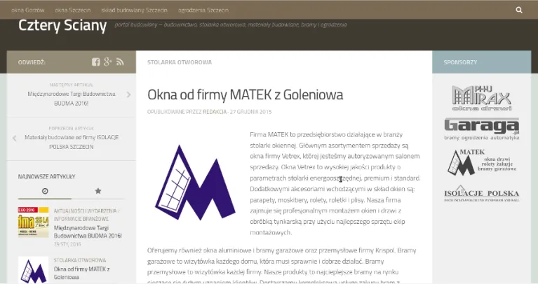 Reklama naszej firmy na portalu budowlanym Cztery Ściany