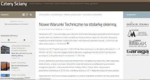 Nowe Warunki Techniczne dla okien na portalu budowlanym Cztery Ściany