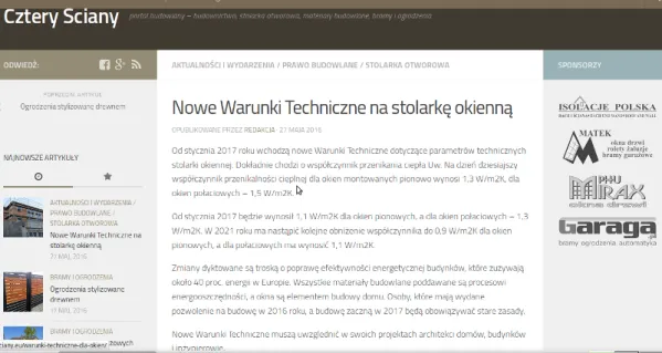 Nowe Warunki Techniczne dla okien na portalu budowlanym Cztery Ściany